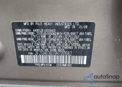 2009 Subaru Forester 2.5X z USA, uszkodzony, nr VIN JF2SH63619H700582